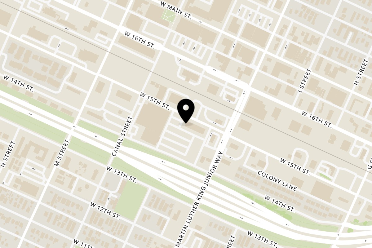 Map showing the location of Smash Bros Burger Merced on 1459 Martin Luther King Jr Way #1 in Merced